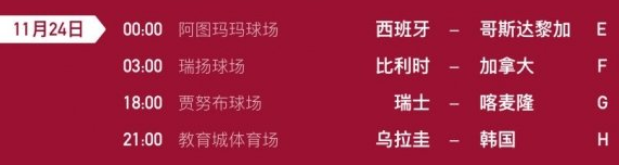 11月24日世界杯赛事一览 2022卡塔尔世界杯11.24比赛时间表