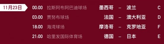 11月24日世界杯赛事一览 2022卡塔尔世界杯11.24比赛时间表